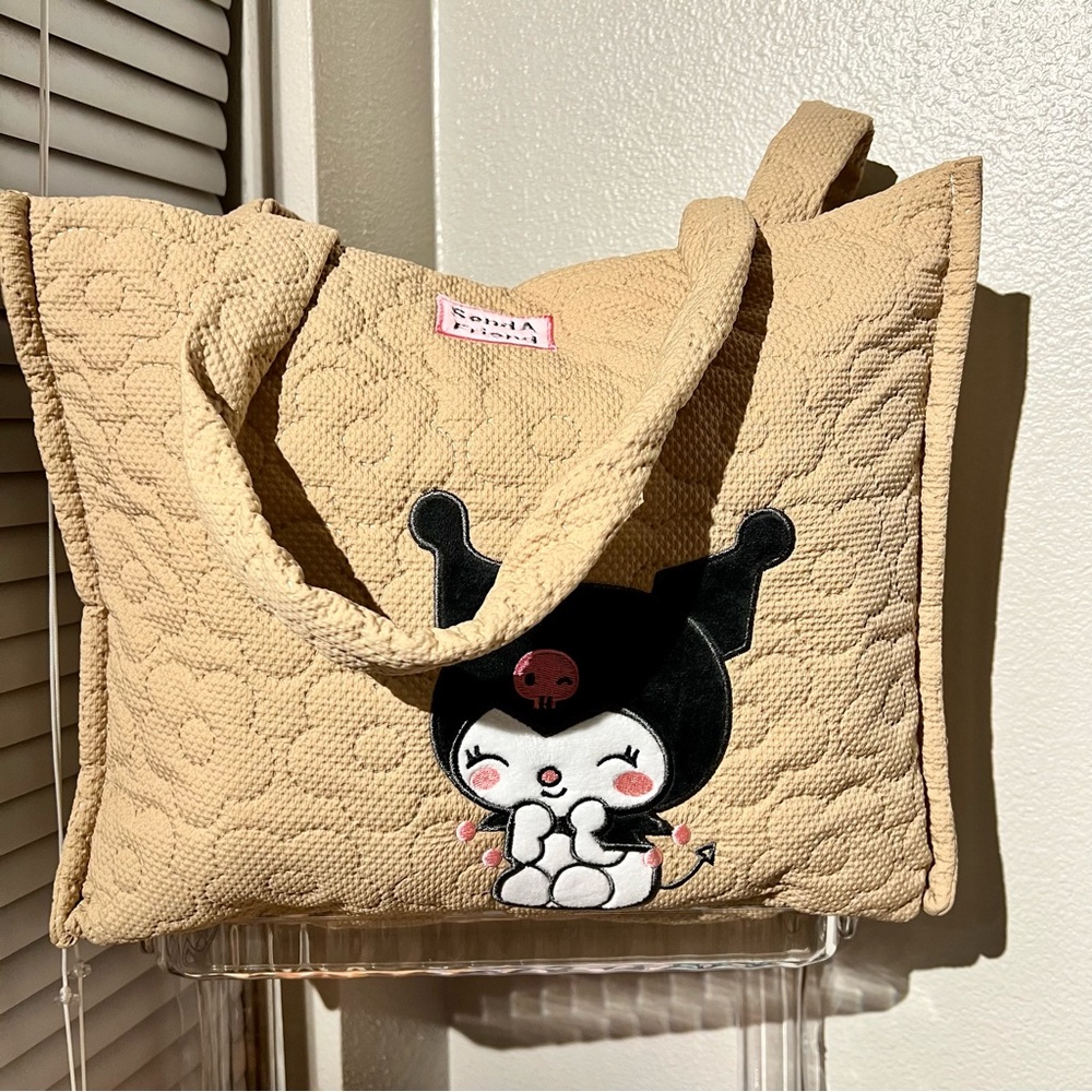 Kuromi KuKu Tan stitch Quilted Tote Bag
